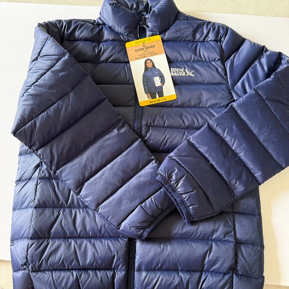 Eddie Bauer Kids Youth Down Packable Jacket M (7/8) – Navy Blue – NWT MSRP $120 - Picture 1 of 6
